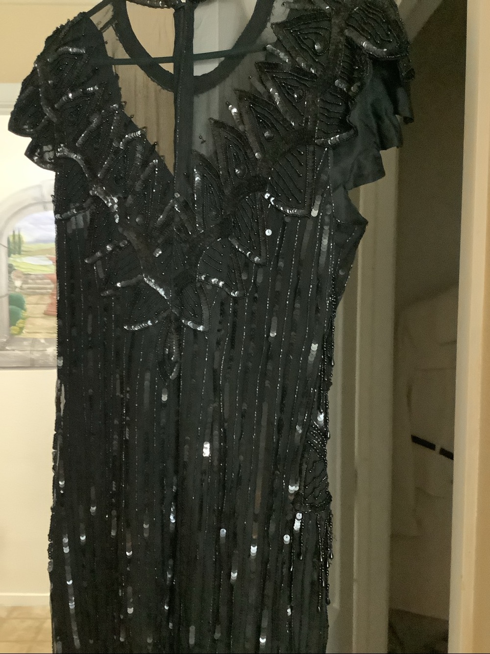 Black Sequin Fringe Evening Dress - Picture 5 of 7